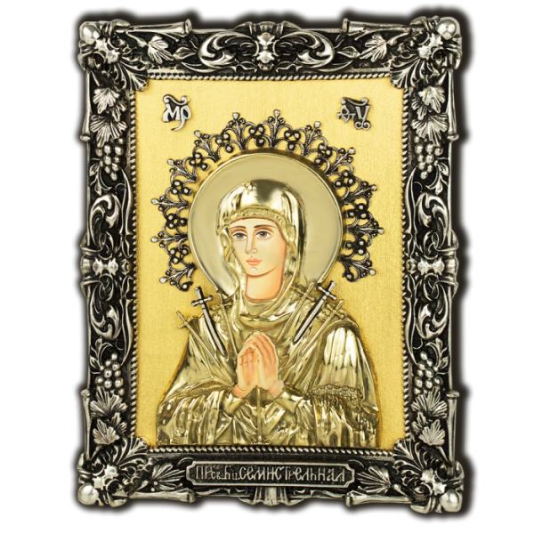 Икона. Икона Божией Матери Умягчение злых сердец (Семистрельная). Икона. Икона Божией Матери Умягчение злых сердец (Семистрельная).